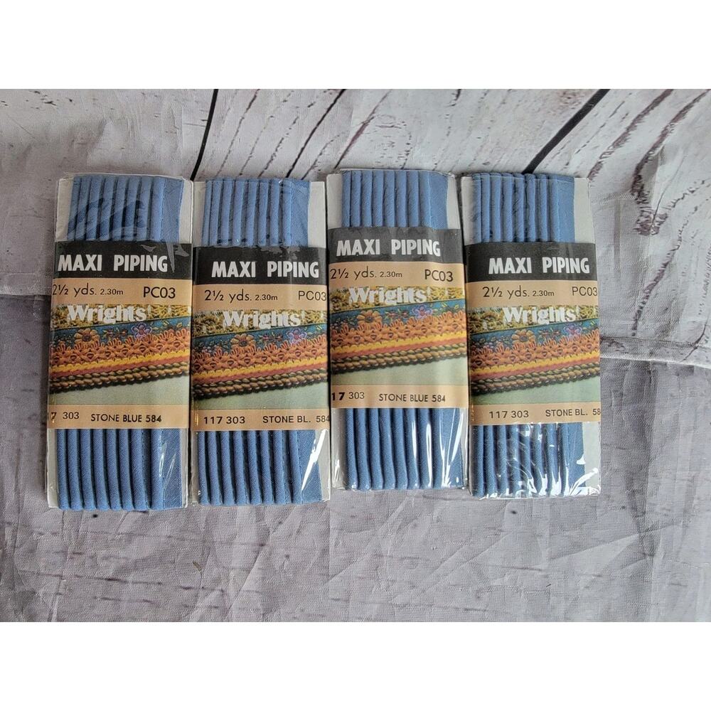 Vintage 2.5 yards Stone Blue Corded Piping 1/2" wide Wright's MAXI PIPING Lot 4